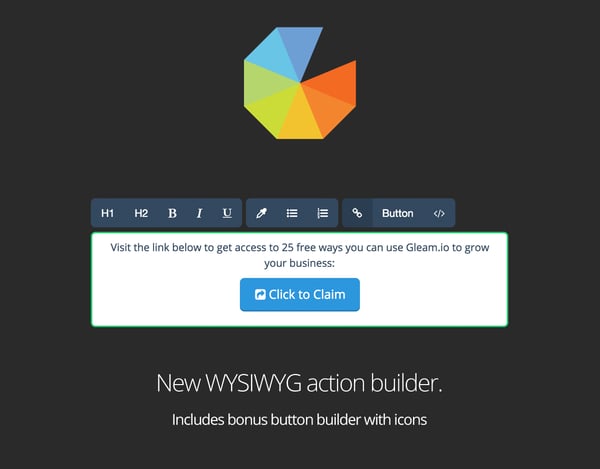 New WYSIWYG Action Builder in Gleam.io
