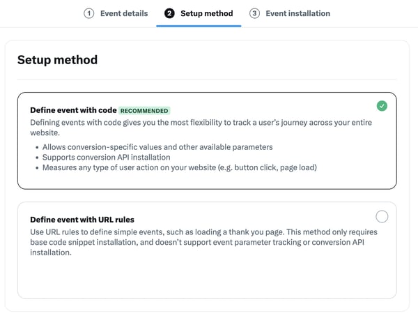 Twitter events manager interface with new event form