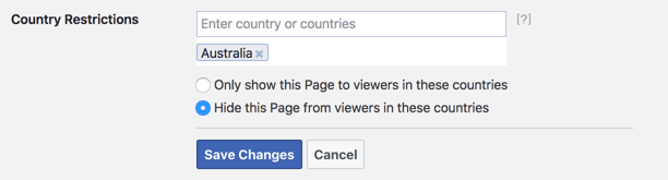 Country restrictions facebook tab
