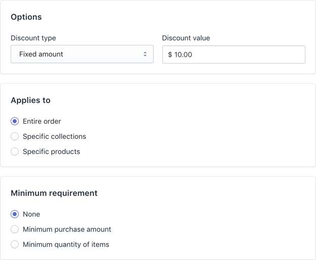 Choose 'Fixed Amount' as your Shopify discount type