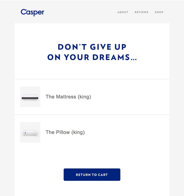 Casper Abandoned Cart Email
