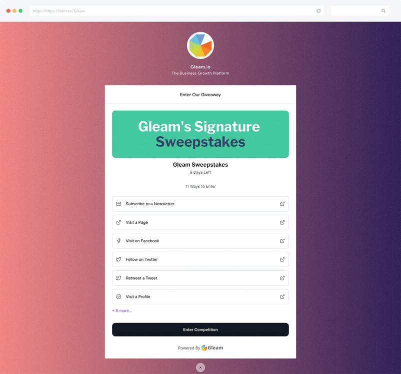 Add Gleam Competitions to Linktree