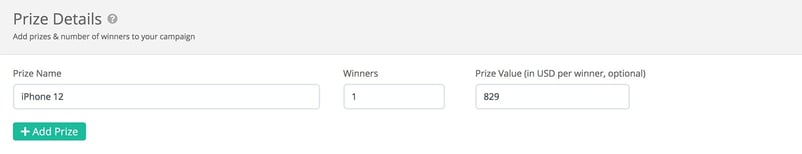 Gleam interface showing prize details