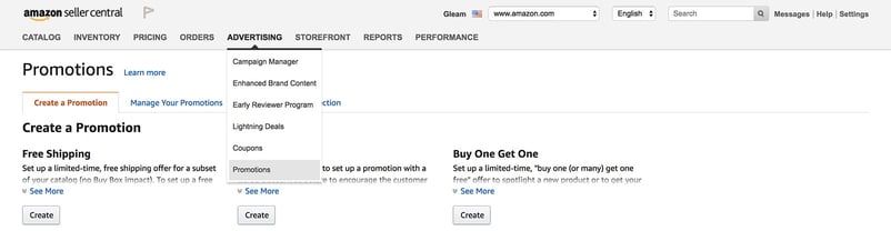 Amazon's Seller Central > Advertising > Promotions