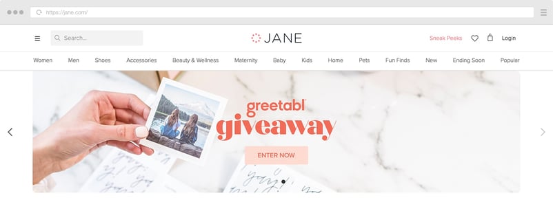 Jane.com's blog promoting a giveaway with horizontal banner