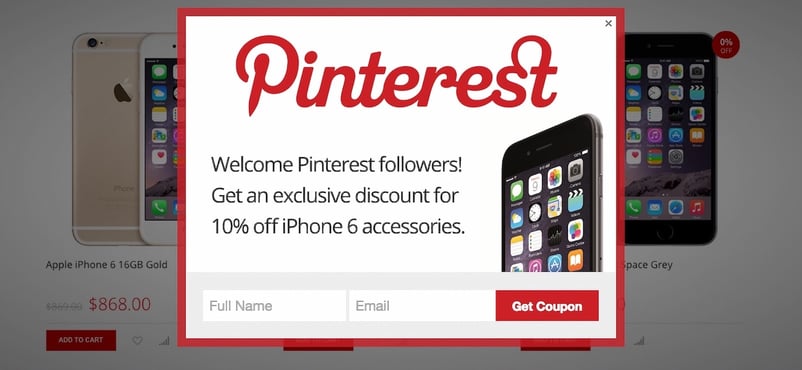 Welcome offer popup form for Pinterest visitors
