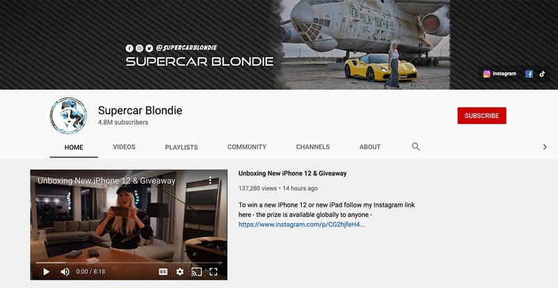 Supercar Blondie's YouTube channel