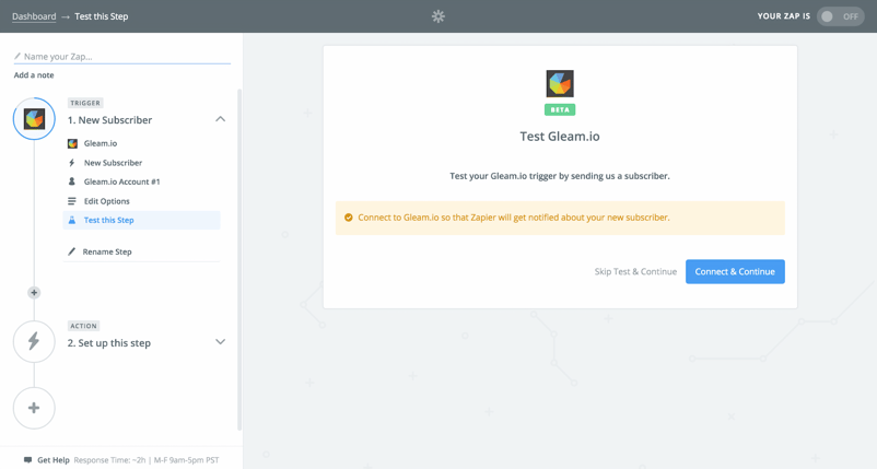Test your Zapier trigger by sending a test subscriber from Gleam