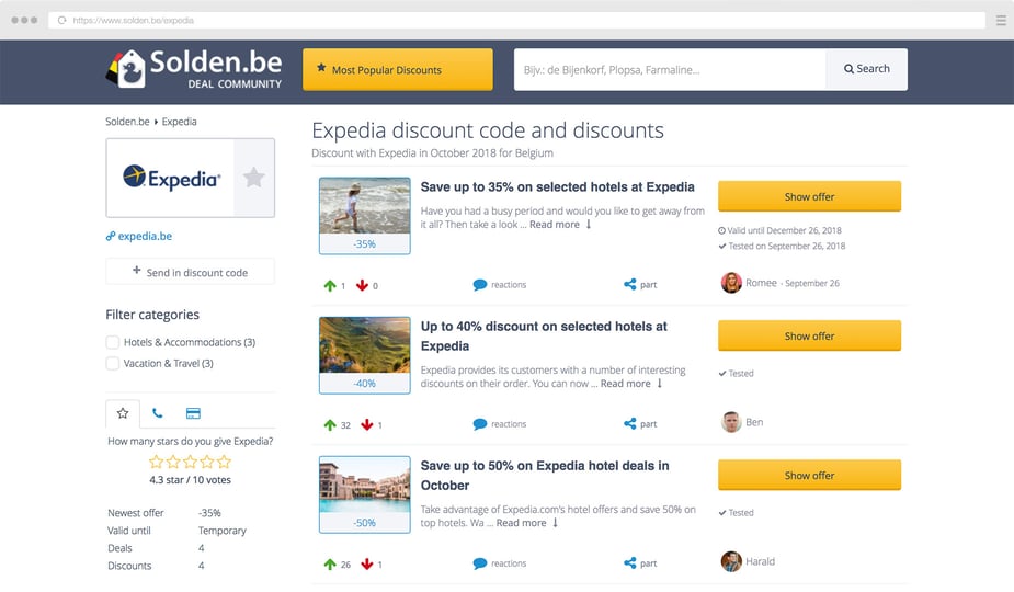 Expedia coupon codes offered on Saleduck's listing