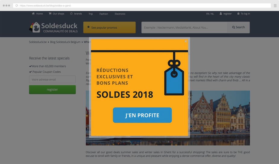 Saleduck's blog with coupon pop-up