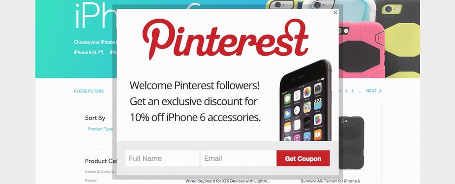 Offer visitors a welcome coupon if they last visited from Pinterest