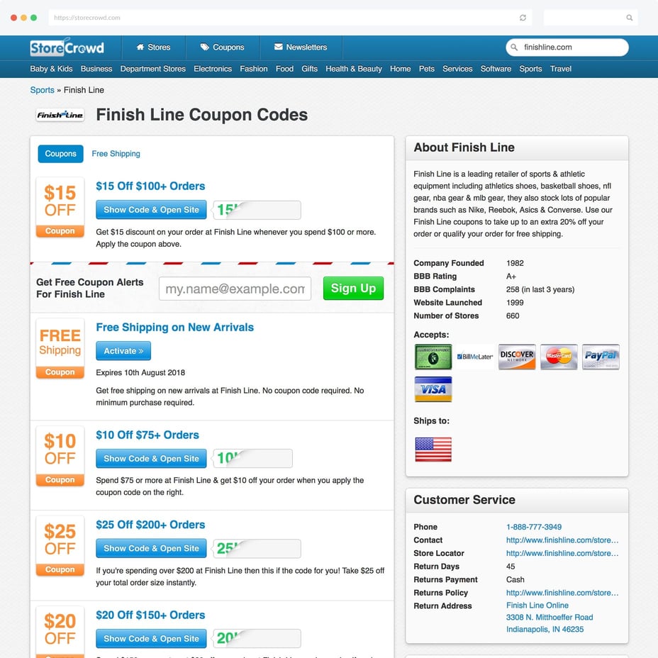 StoreCrowd Finish Line Coupon Codes