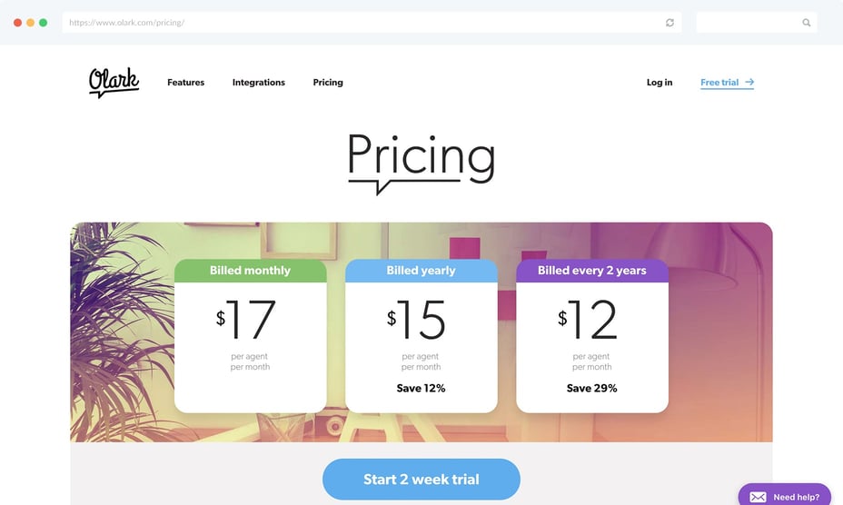 Olark Pricing Page