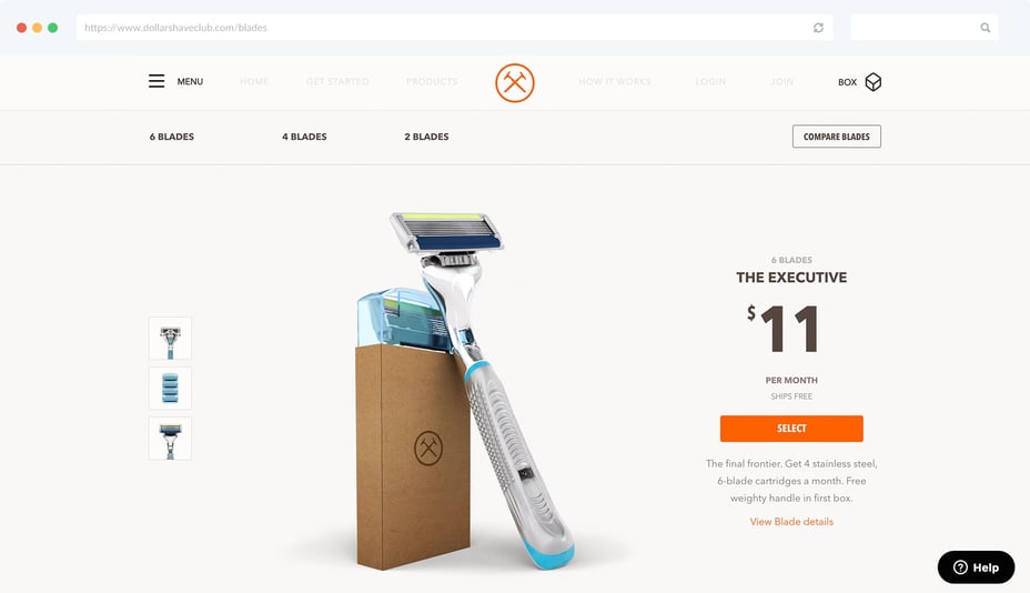 Dollar Shave Club Pricing Page