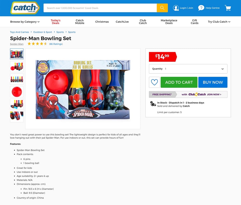 Catch Spider-Man Bowling Set Product Page