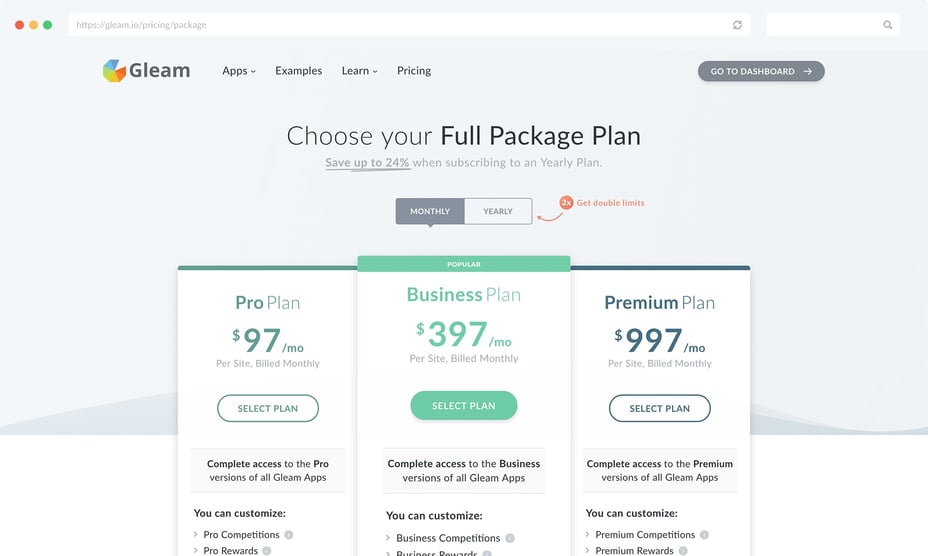 Gleam Pricing Page