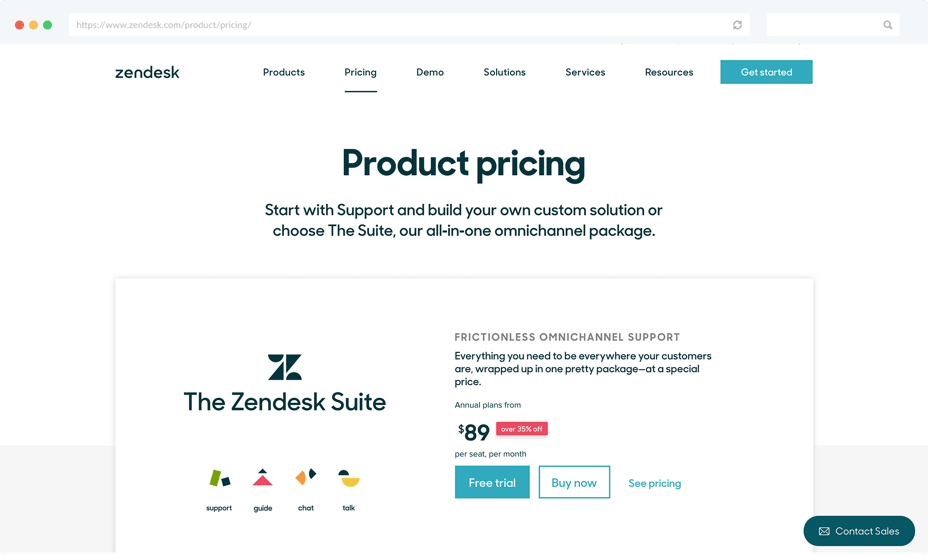 ZenDesk Pricing Page