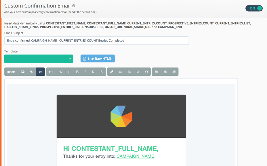 Gleam Custom Confirmation Email