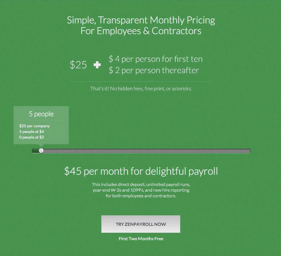 ZenPayroll Pricing Page