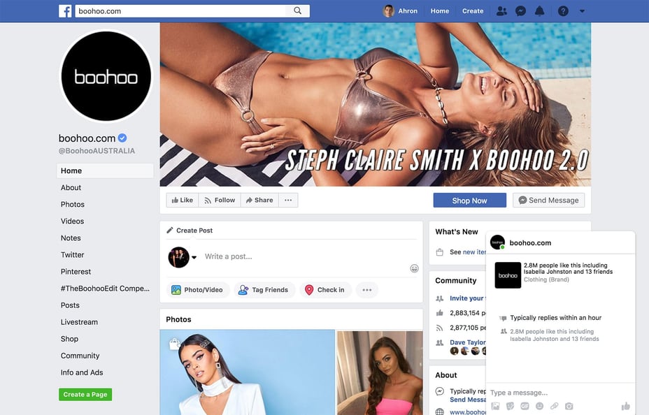 Boohoo encourages customers to message them on Facebook