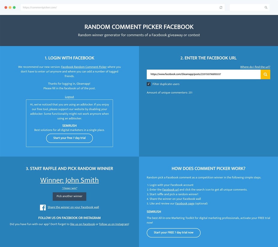 Comment Picker's Facebook Comment Tool