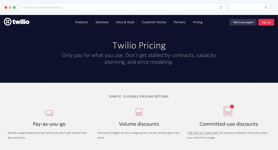 Twilio Pricing Page