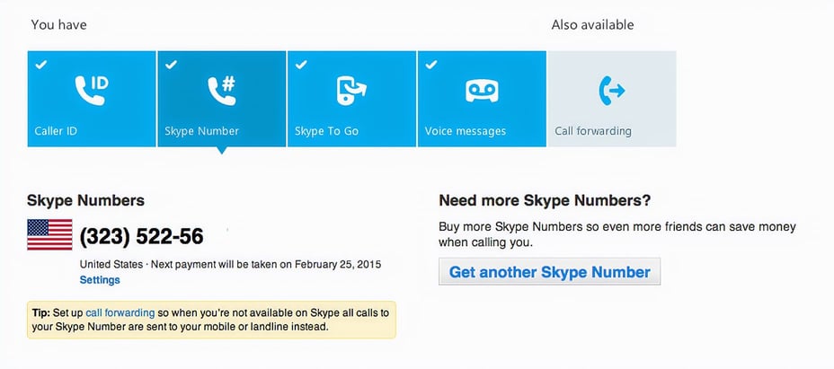 Forwarded Skype Numbers