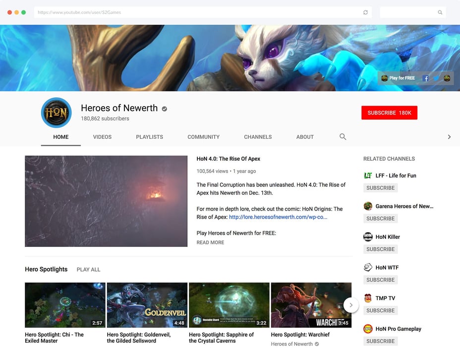 YouTube Channel Homepage