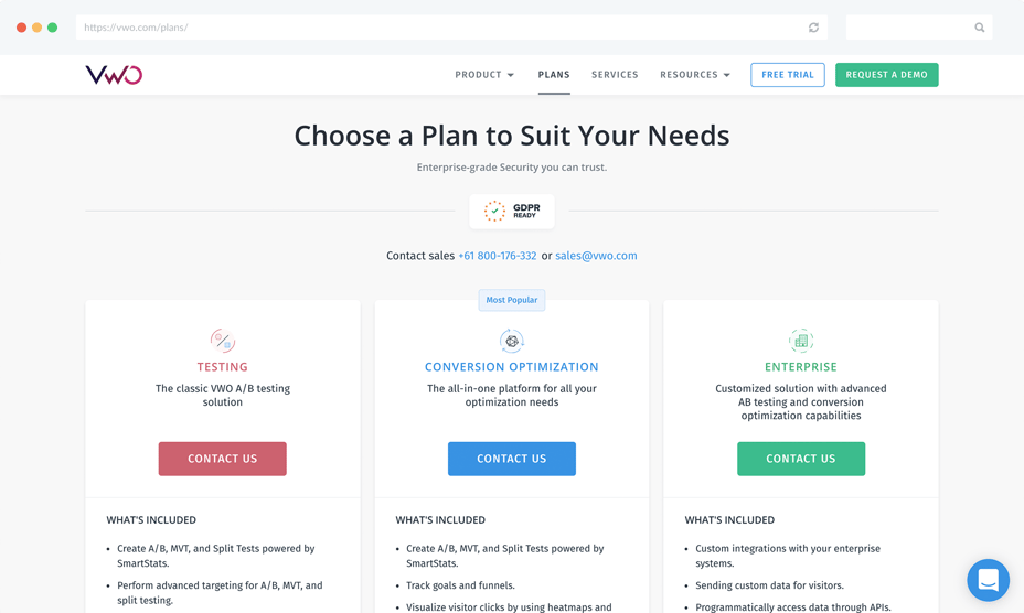 Visual Website Optimizer Pricing Page