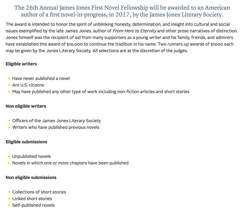 James Jones Fellowship Contest