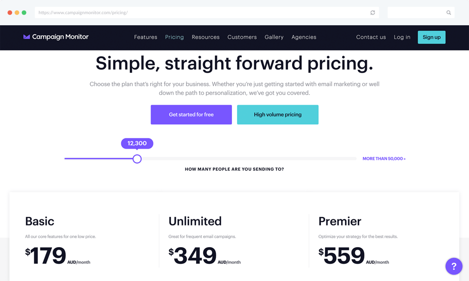 Campaign Monitor Pricing Page