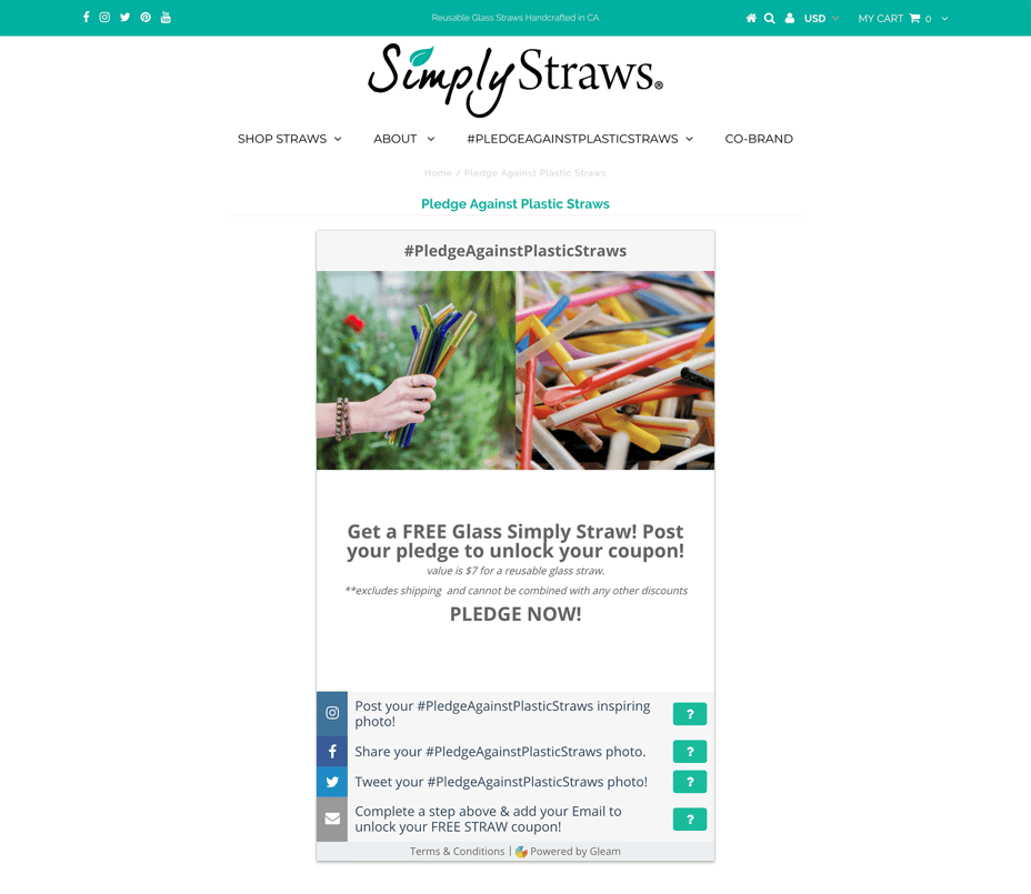 Simply Straws offers coupons to new shoppers with Gleam Rewards