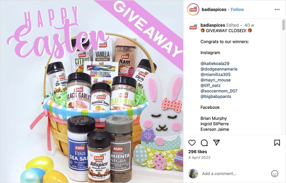 Badia Spices Easter Giveaway on Instagram