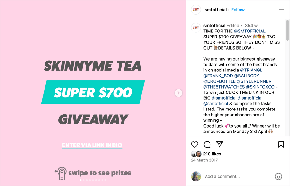 Skinnyme Tea $700 Giveaway Instagram Post