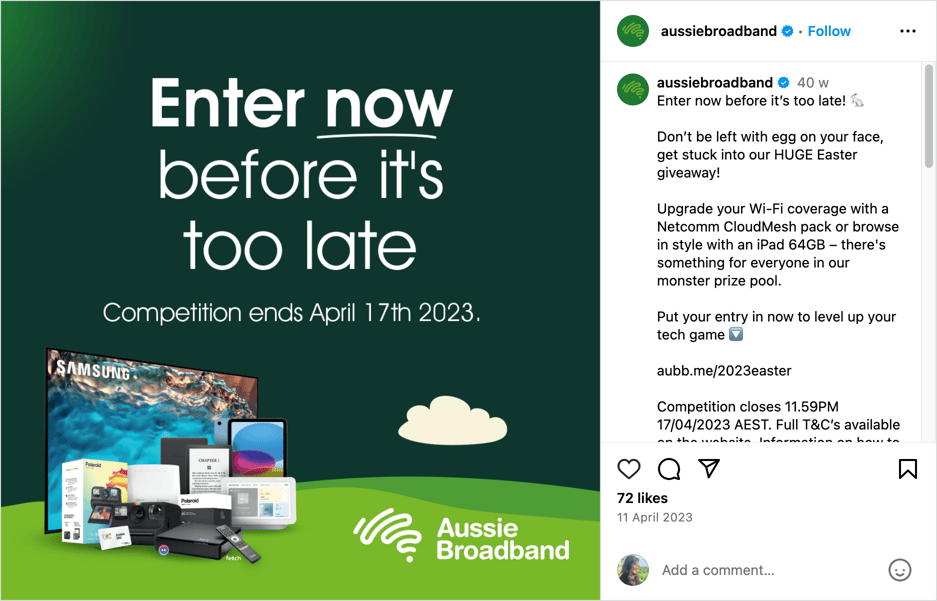 Aussie Broadband Easter Giveaway on Instagram