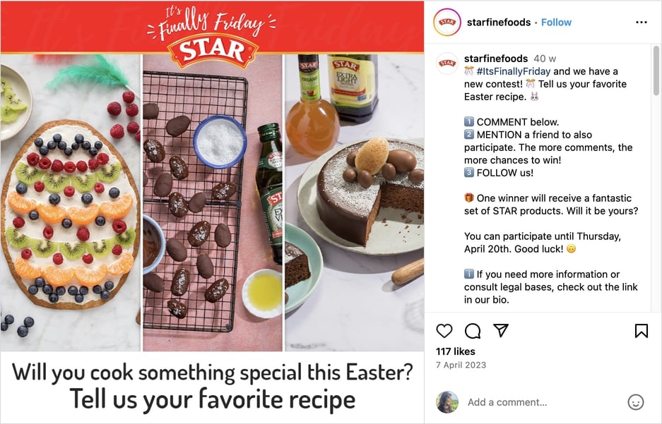 Easter recipe contest by Star Fine Foods promoted on Instagram