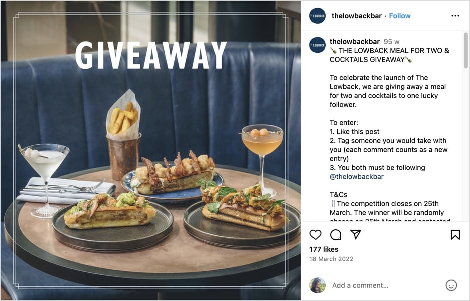Easter Meal & Cocktails Giveaway on Instagram